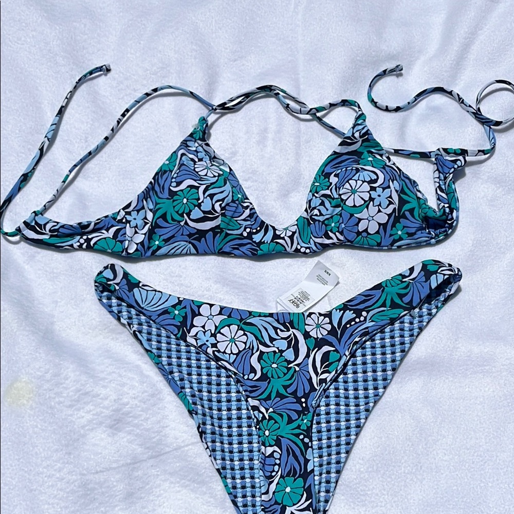 Roxy Blue and Green Floral Bikini Set